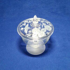 Avon Hummingbird Crystal Covered Candy Dish With White Frosted Base Wedding